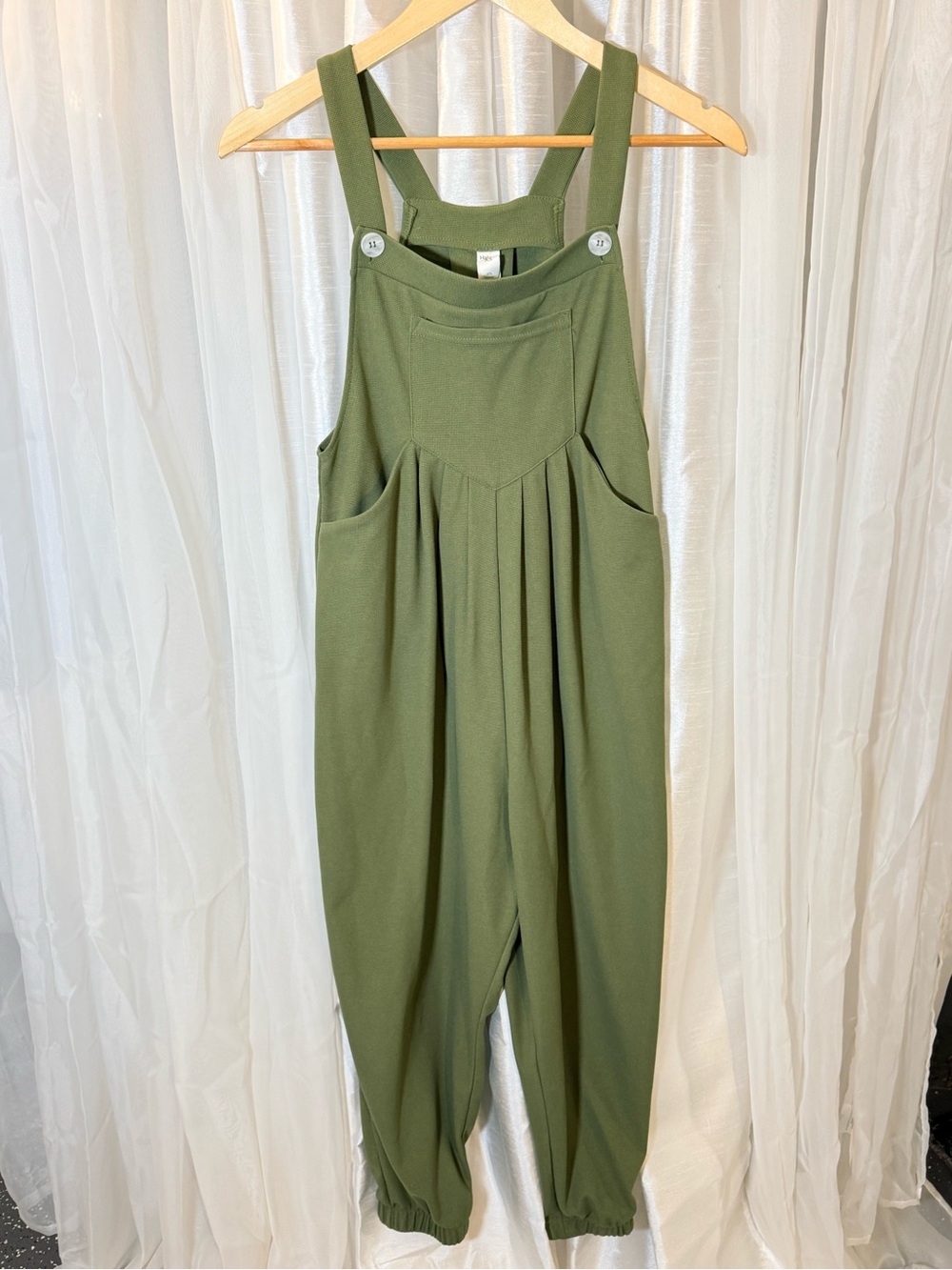 HALARA Olive Green Pleated Overalls Jumpsuit